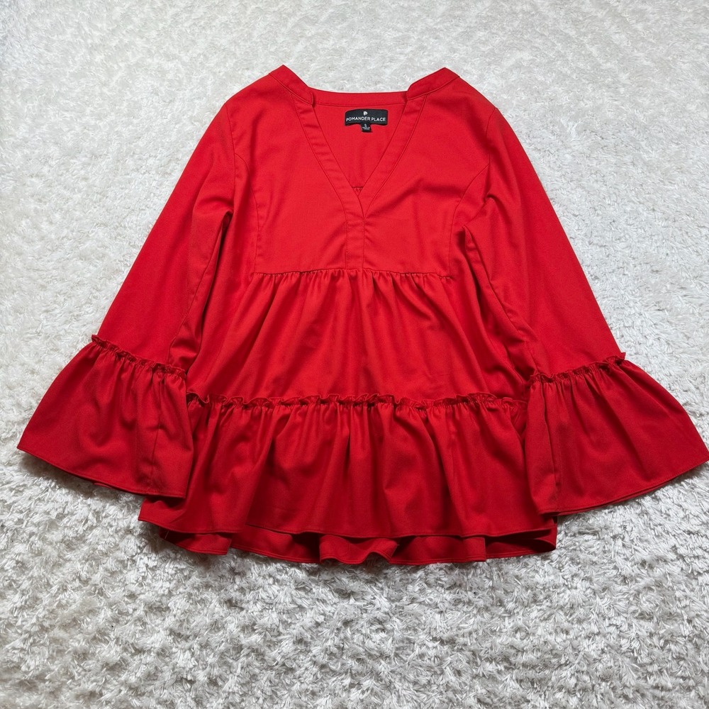 Pomander Place Top Small Red Ruffle Bell Sleeve V Neck Blouse Tuckernuck Kenzo